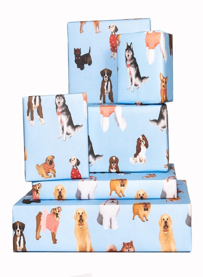 CENTRAL 23 - Blue Wrapping Paper Sheets - Puppy Dogs - 6 Gift Wrap Sheets - Birthday GiftWrap - Recyclable - Image 1